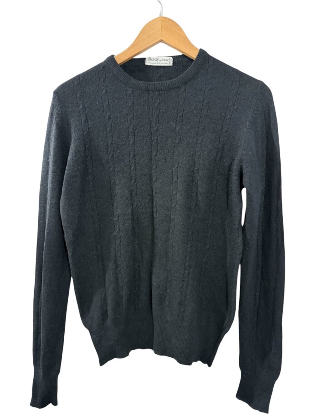 VTG Holt Renfrew Black 100% Cashmere Cable Knit Crewneck Sweater S